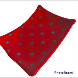 Art Glass Plate Sushi Dish Mid century modern style  Polka Dot